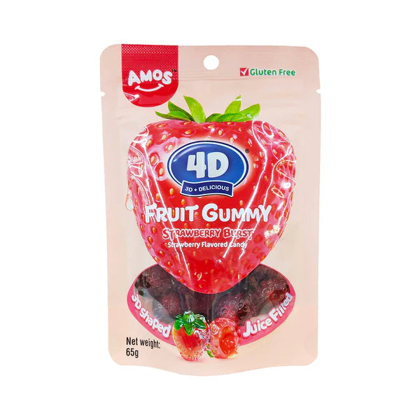 Amos 4D Gummy Juicy Burst Strawberry Fruit 65g