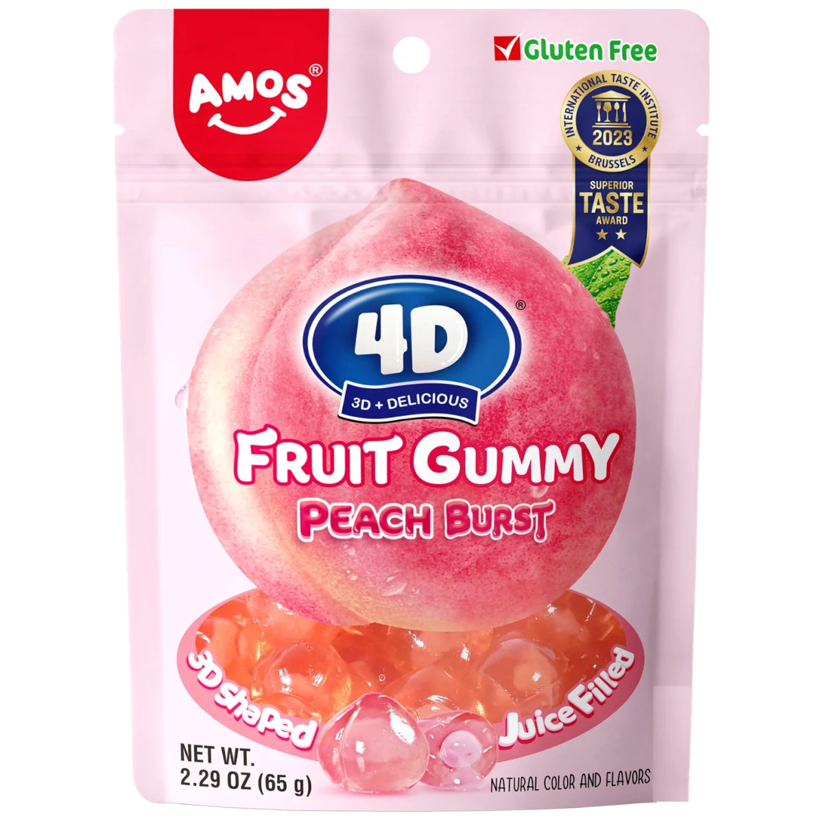 Amos 4D Gummy Juicy Burst Peach Fruit 65g
