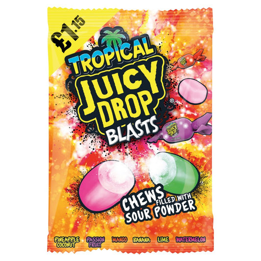Bazooka Juicy Drop Blasts Tropical Chews Filled With Sour Powder 120g