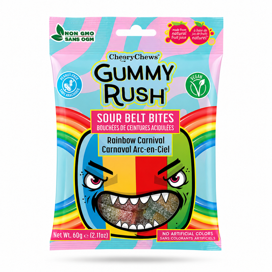 Gummy Rush Sour Belt Bites Rainbow Carnival 60g (HALAL)